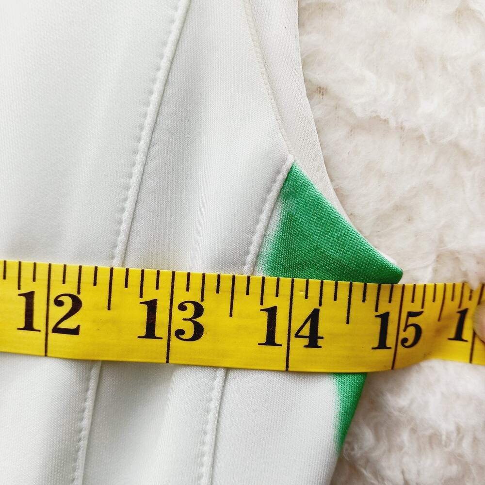 Dress Fit Flare White Green Pleat Bodice Pocket Lined Zipper Calvin Klein Size S - Picture 5 of 8
